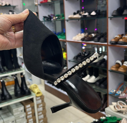 Pointed Toe Rhinestones Embellished Heels